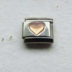 Salmon pink enamel heart 9mm stainless steel italian charm bracelet link new